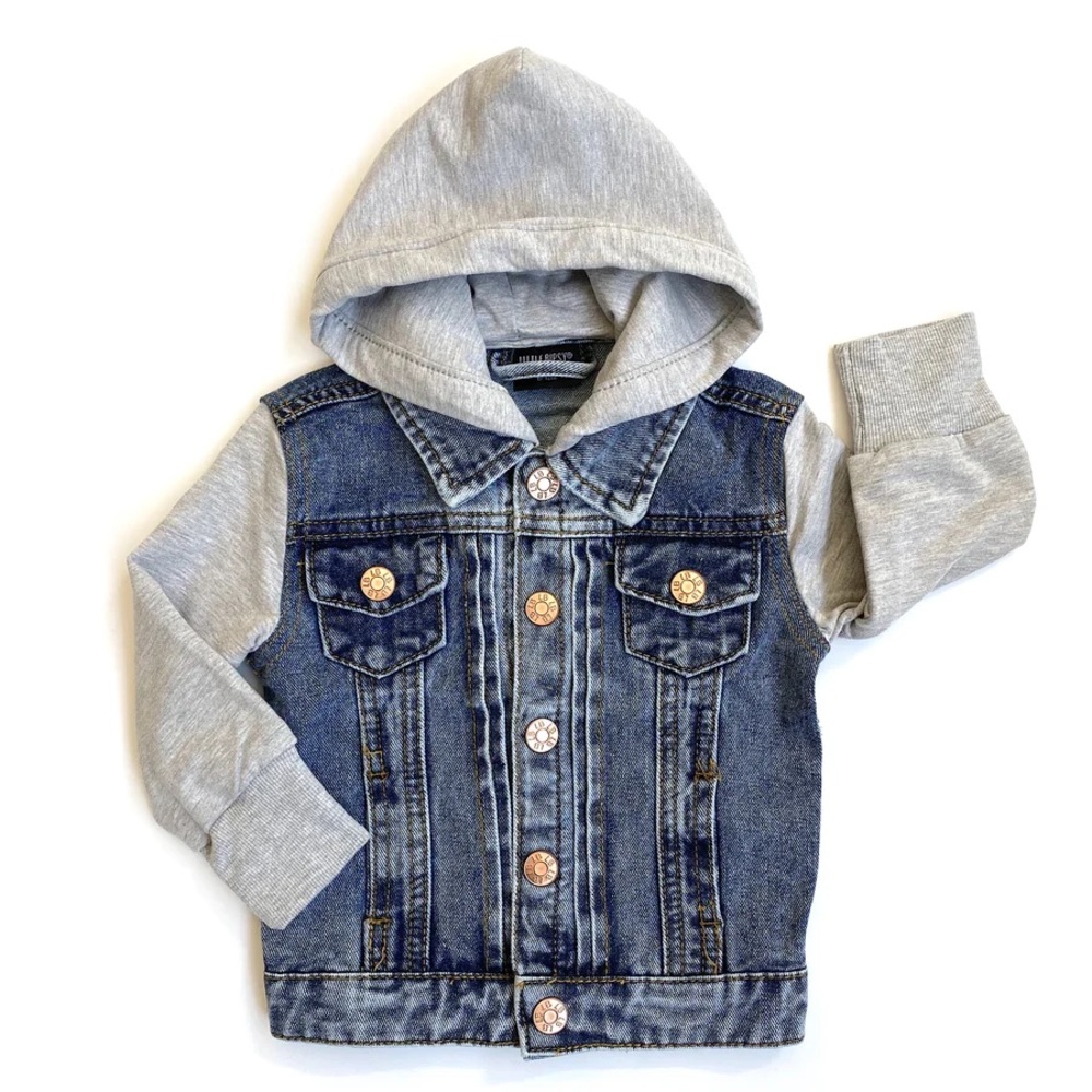 Little Bipsy Hooded Grey & Blue Denim Jacket - 4T-5T - NWT